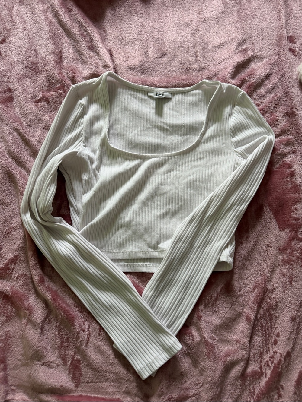 Bar III White Ribbed Long-Sleeve Crop Top